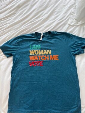 Teal Women's Short-Sleeve Graphic Tee – 'I Am Woman, Watch Me Vote'
